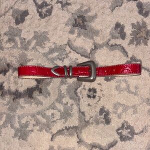 Vintage Champagne crocodile embossed leather belt/red silver